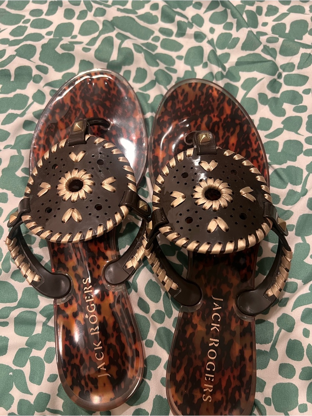 Jack Rogers Tortoise Jelly Sandals Whipstitch Thong Flip Flops Size 8